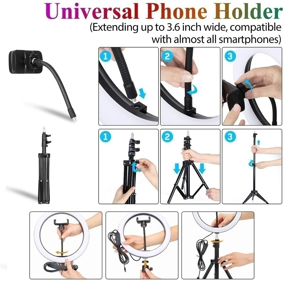 Ringlicht 2025: 12in 30cm Selfie RGB Tripod - Phone Stand Photography LED Makeup Collection