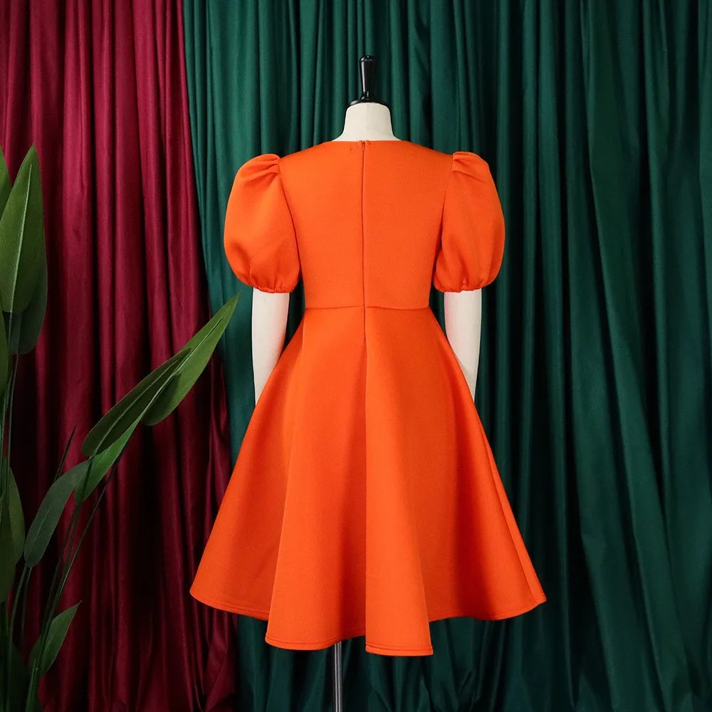 Elegante Kleider Für Frauen 2024 O-Ausschnitt Kurze Ärmel Hohe Taille Plissiert Midi Luxus Weiblich Geburtstag Party Dinner Vestidos