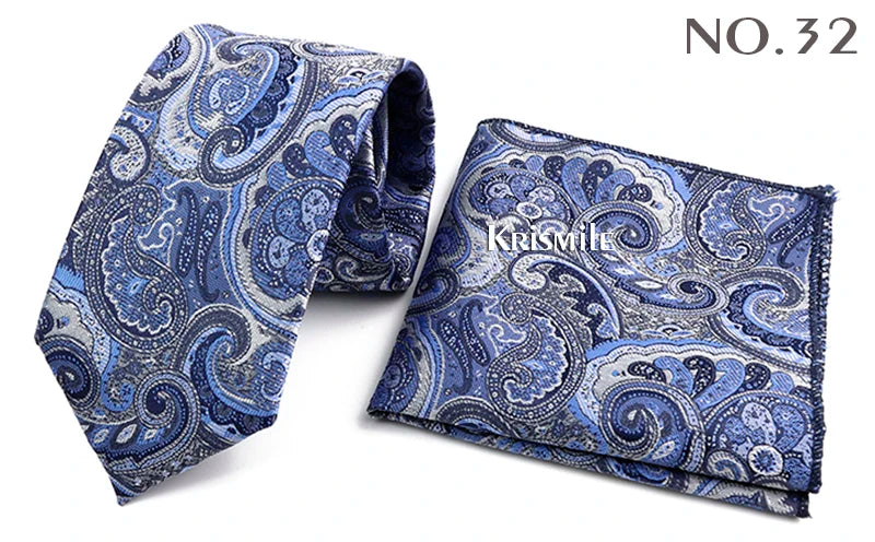 Novelty Paisley Tie Pocket Square Set For Men Skinny Slim 6cm Necktie Fit Business Wedding Party Stage Host Daily Wear Accessory