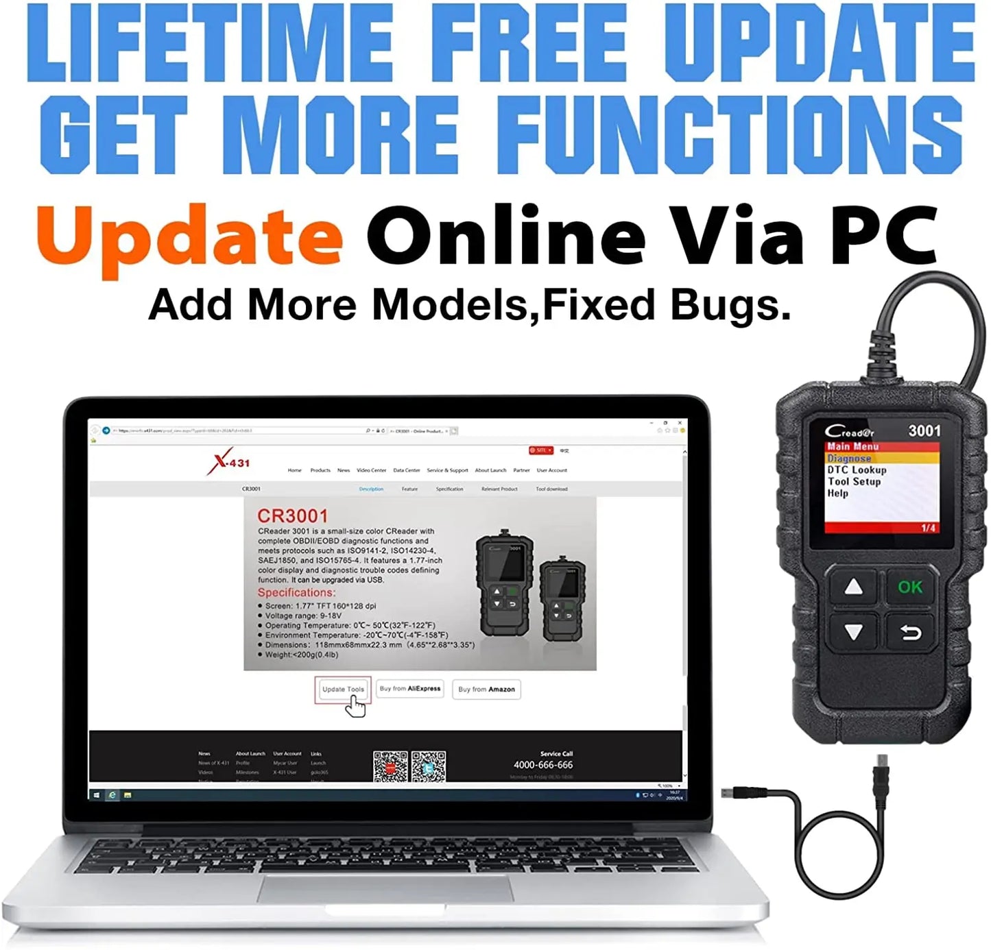 Launch X431 CR3001 Unterstützung Voll OBDII/EOBD Funktion Creader 3001 Diagnose Werkzeug Mehrsprachig Code Leser Scanner PK CR319 OM123