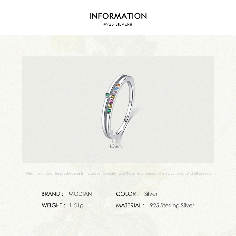 MODIAN 925 Sterling Silver Rainbow Cubic Zirconia Double Layer Ring For Women Geometric Design Ring Fashion Fine Jewelry Gifts