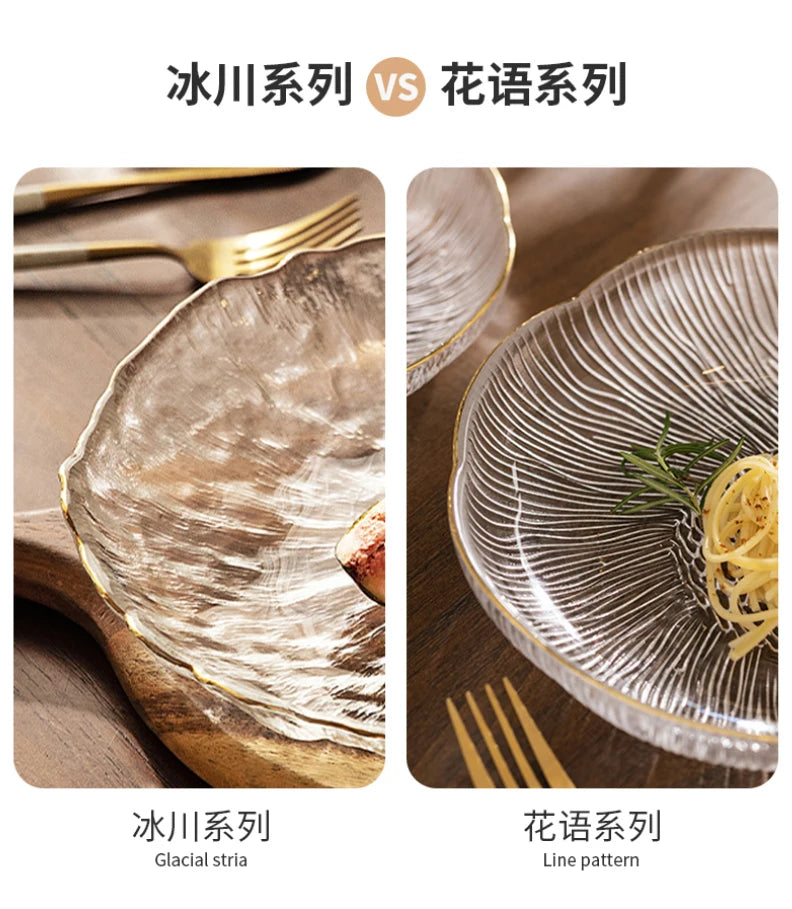 Luxus Glas Geschirr Set Haushalt Küche Zubehör Teller Und Schüssel Modern Hohe Beauty Dessert Schüssel Dim Sum Snack Teller