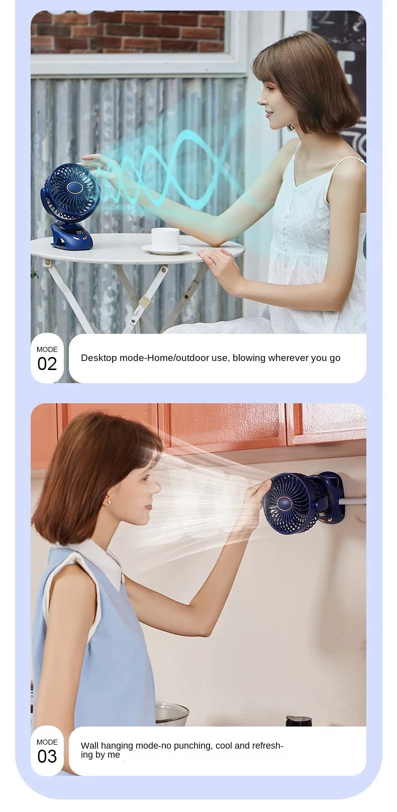 3000mAh Portable Clip Fans USB Rechargeable Wireless Handheld Desk Fan 90° Rotation Cooling 5 Speed Quiet Small Fan for Home