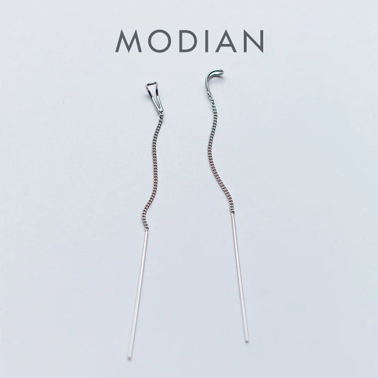 MODIAN Einfache Lange Kette Ohrringe 925 Sterling Silber Trendy Wassertropfen Hängeohrringe Für Frauen Feine Schmuck
