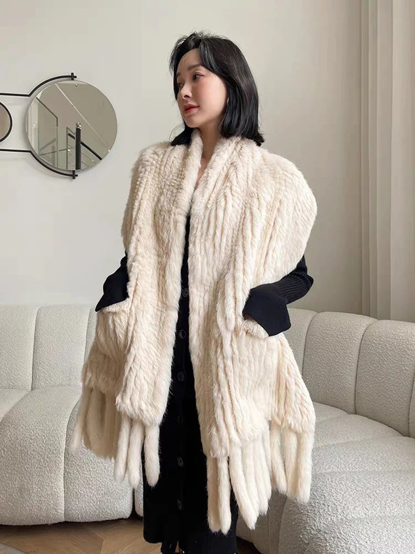 Kaninchen Pelz Schal Lux - Warm Hält, Länge 150 cm Weich