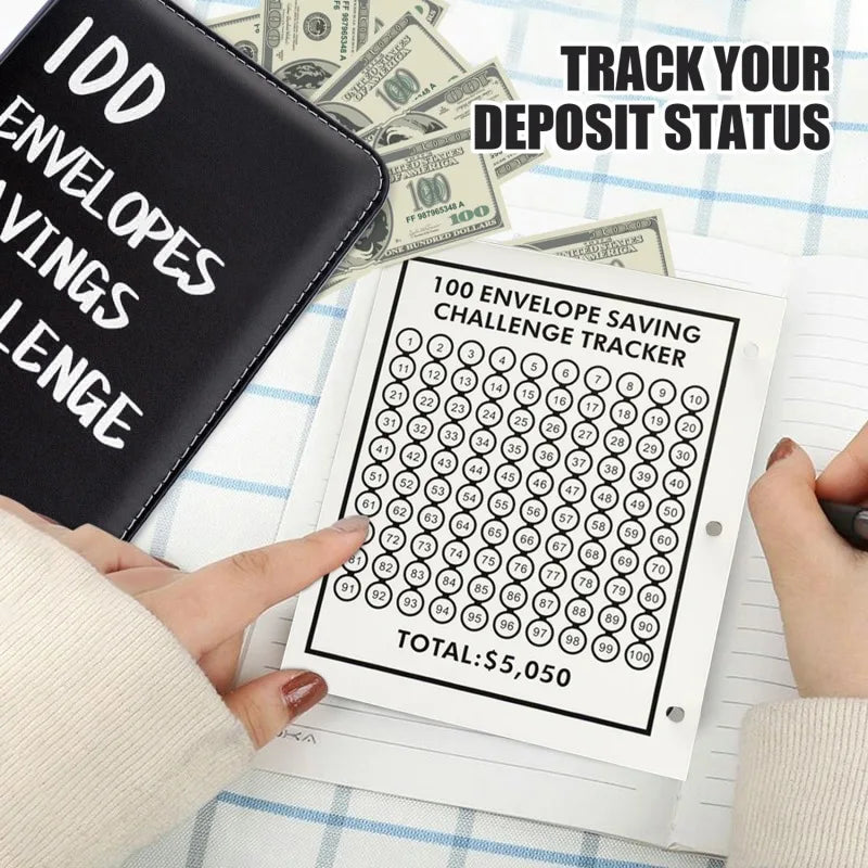 PU Leather Notebook Binder Budget Saving Money Planner Money Organizer for Cash Savings Zipper Envelope Pockets Stickers