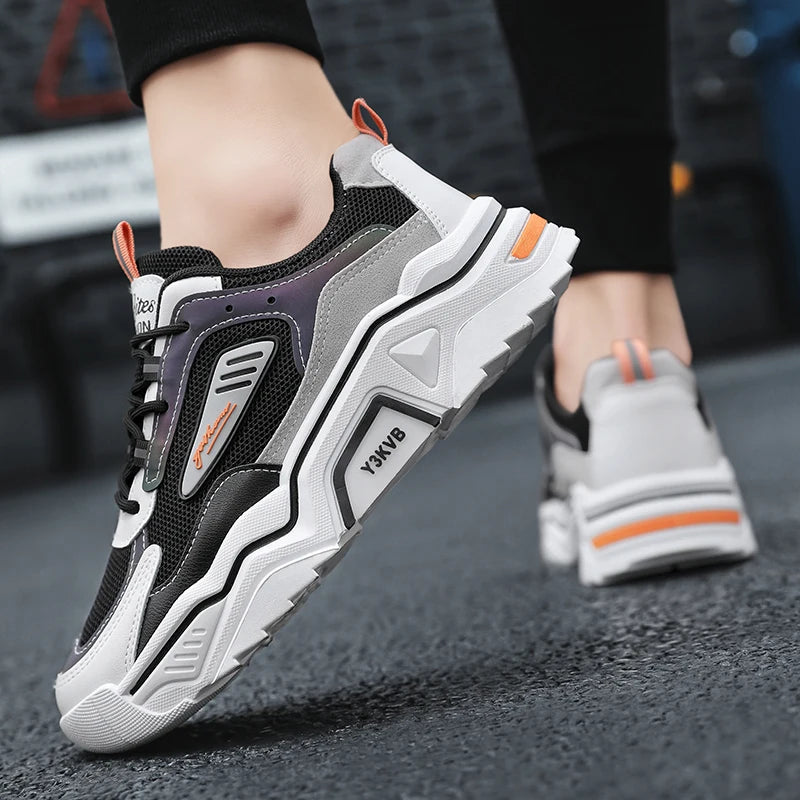 Men's Walking Sneakers Breathable Fashion Sports Shoes Non-slip Lightweight Running Shoes for Men Thick Bottom Mesh Casual Shoes
