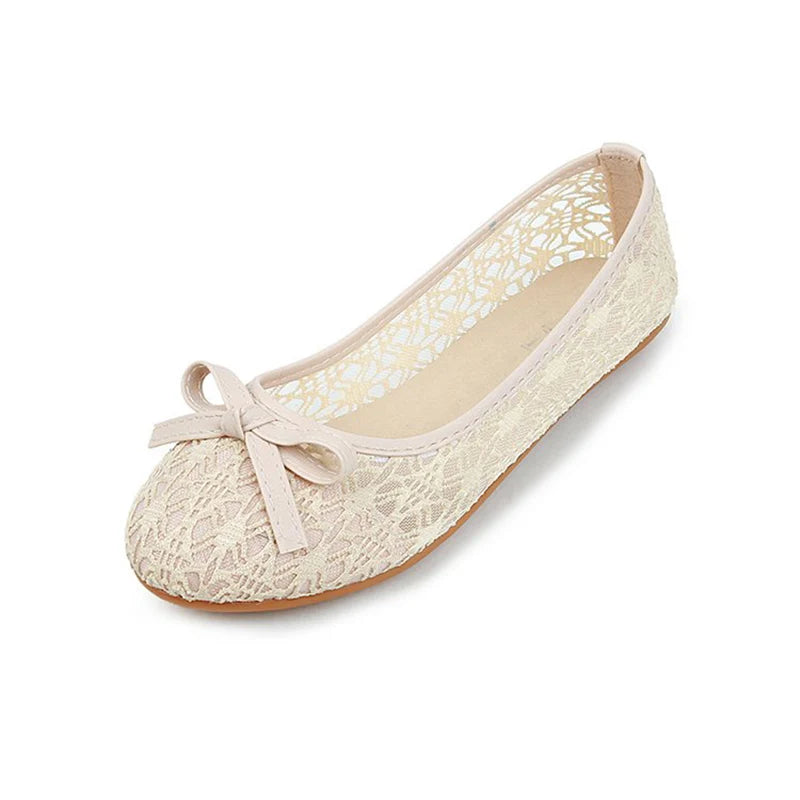 Damen Ballerinas mit Schleife - Flache Slip-On Schuhe - Cut-Out Design Atmungsaktive Casual Flats