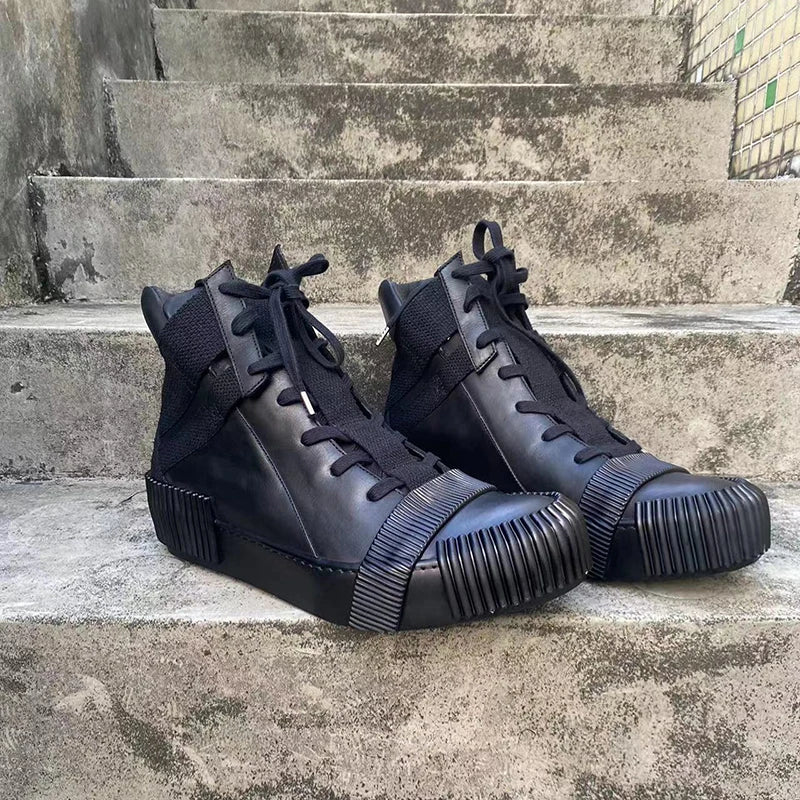 Ghete Black Street Original Design Goodyear Patchwork - Parte superioară din piele, talpă din cauciuc, mărimi 40–46