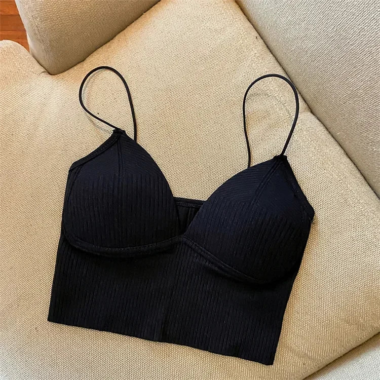 Women Crop Tops elegant Solid Color Camisole Ice Silk Tube Top Seamless Sports Tank Top Wireless Underwear Padded Bra Bralette Vest