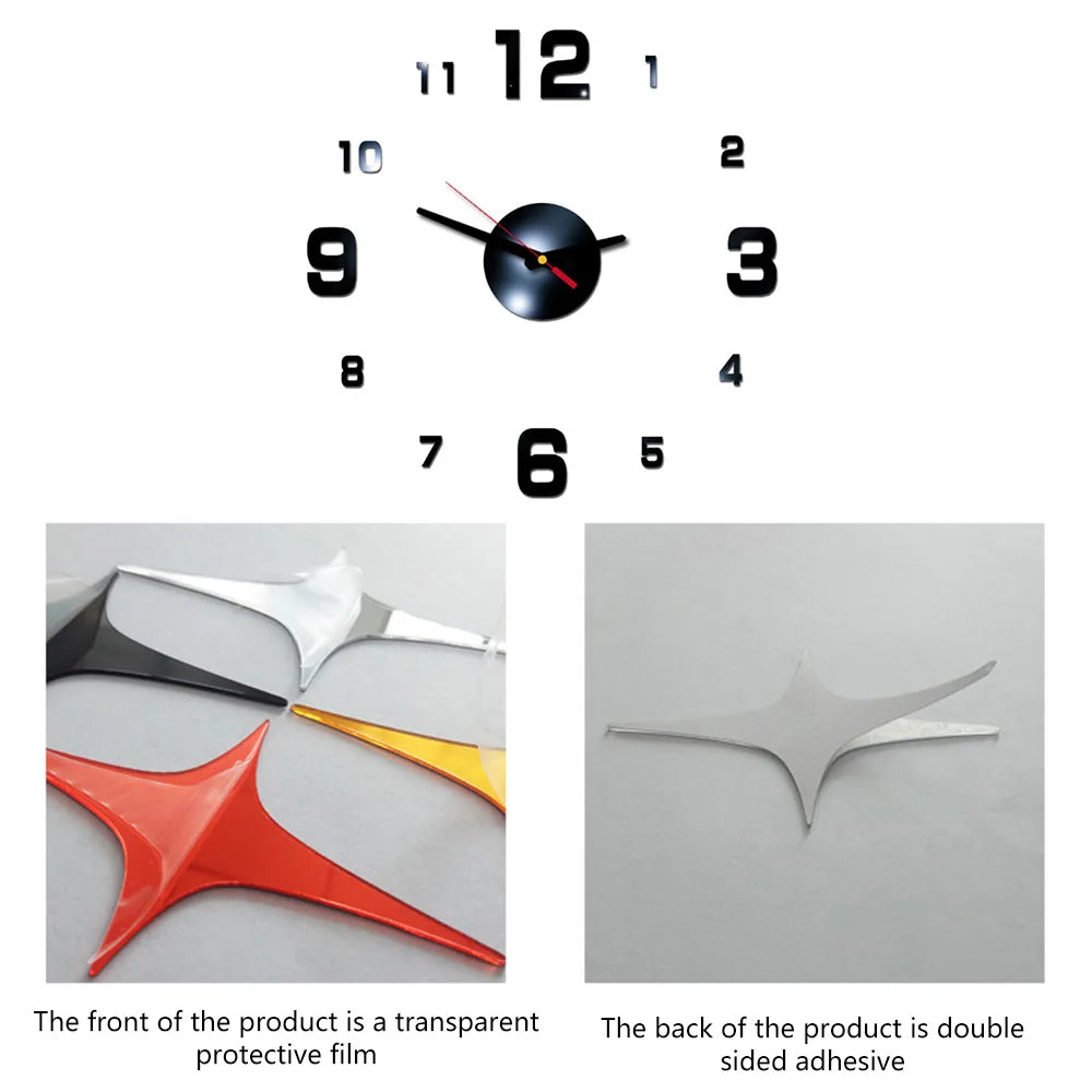 Modern Design Wall Clock 3D DIY Silent Wall Clocks Acrylic Mirror Stickers for Bedroom Bedside Clock Easy Install