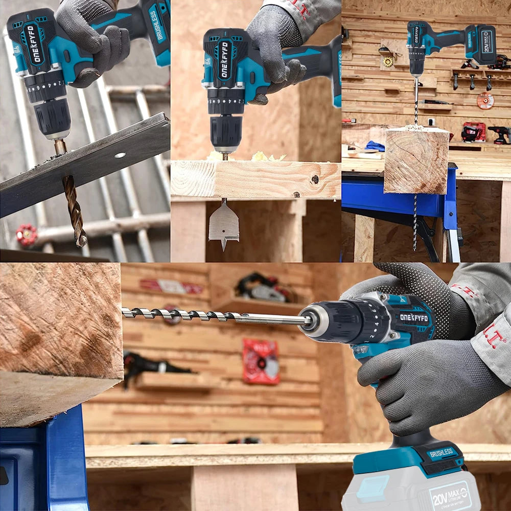 Schlagbohrmaschine 2025: 3 in 1 Brushless Cordless Electric Impact Drill Hammer - 10mm 20+2 Torque Electric Screwdriver Tools Makita 18V (No Battery) Collection