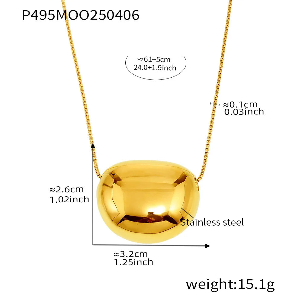 Gold Color Silver Oval Pendant Necklace For Women High Quality 18K Long Stainless Steel Necklace Ladies Fashion Jewelry Gift