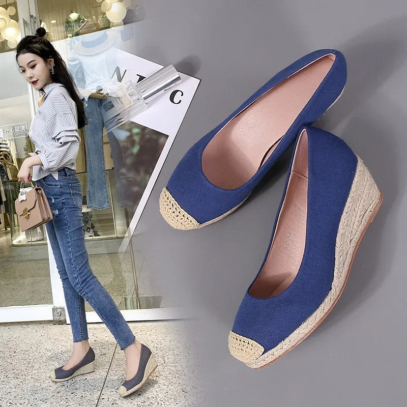 New Spring Summer Fashion High Heels Women Party Shoes Brand Elegant Ladies Wedges 6cm Women Pumps Black Blue Plus Size 42 DX296