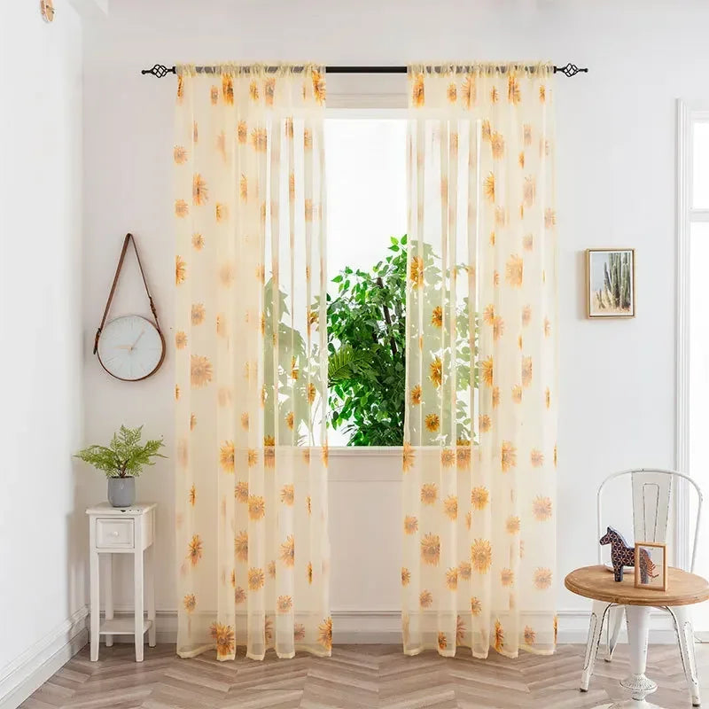 Zhejiang WPP2382 Sonnenblumen Tüllvorhang - 100x200 Leinen