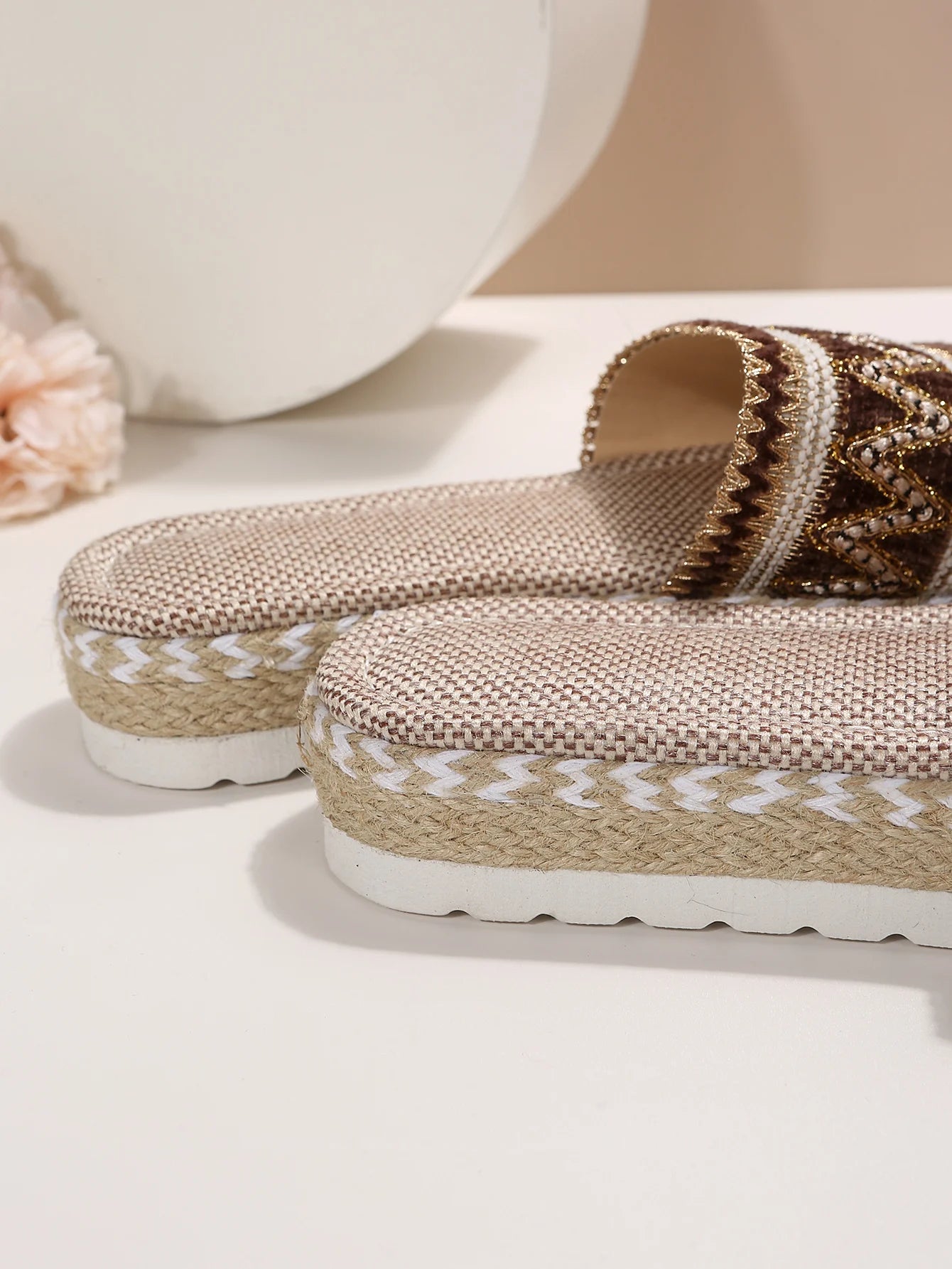 Gewebte Damen Pantoletten Platform - Sommer Schuhe für Damen 2025 Neu - Strand Casual Absatz Sandalen Bohemian Handgemacht Espadrilles