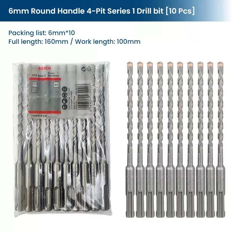 Bosch SDS Plus Rotary Drill Bits 10pcs Diameter 6mm Round Handle 4-Pit Tungsten Carbide Electric Hammer Drill Accessories