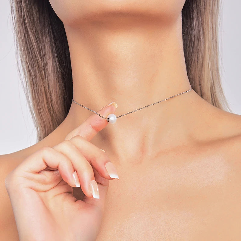 Real Natural Freshwater Pearls Round Shape Pendant Necklace 8-9mm 925 Sterling Silver Classic Fashion Jewelry Gifts for Women