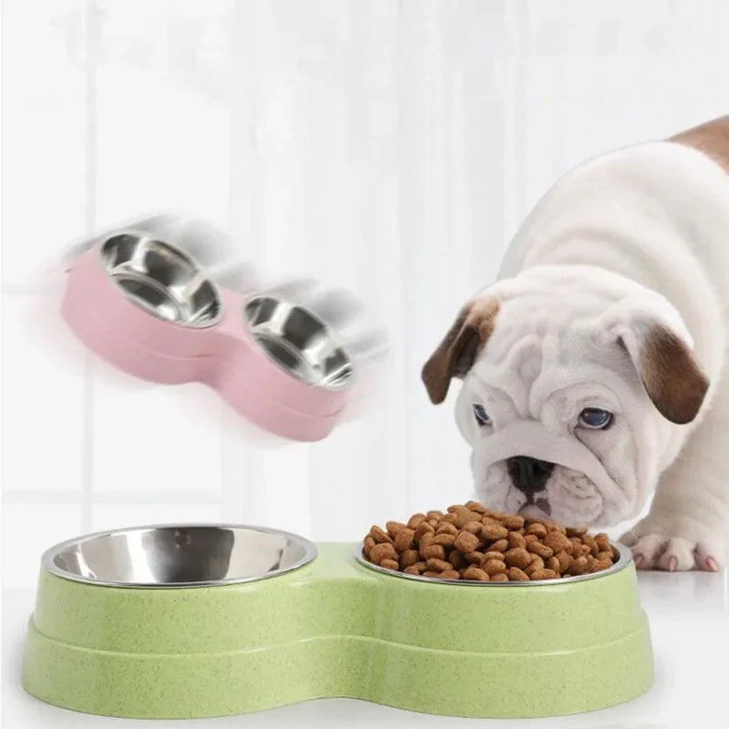 Dual pet bowl dog food water dispenser dual-purpose stainless steel pet water dispenser type cat and puppy feeding supplies