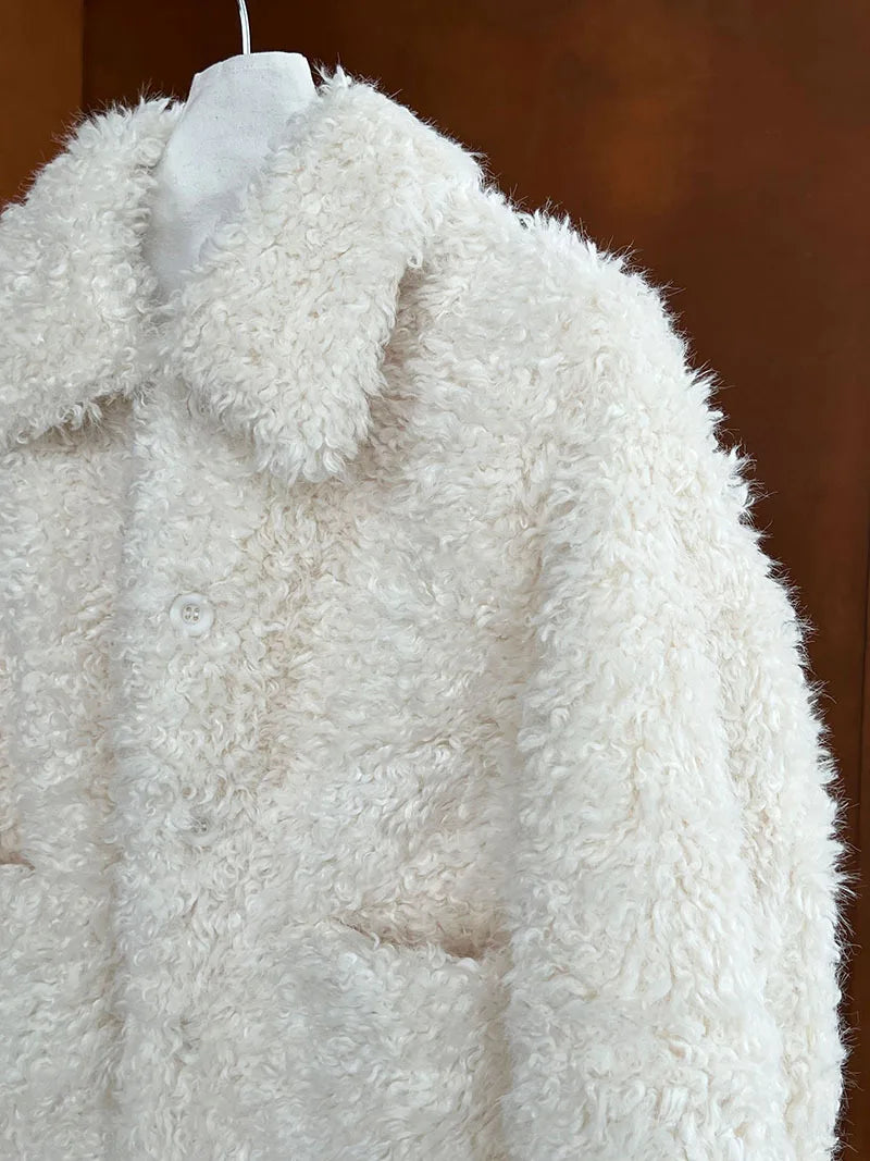 Harajuku Lammwolle Mantel Warm - Dicke, Taschen, L/XL