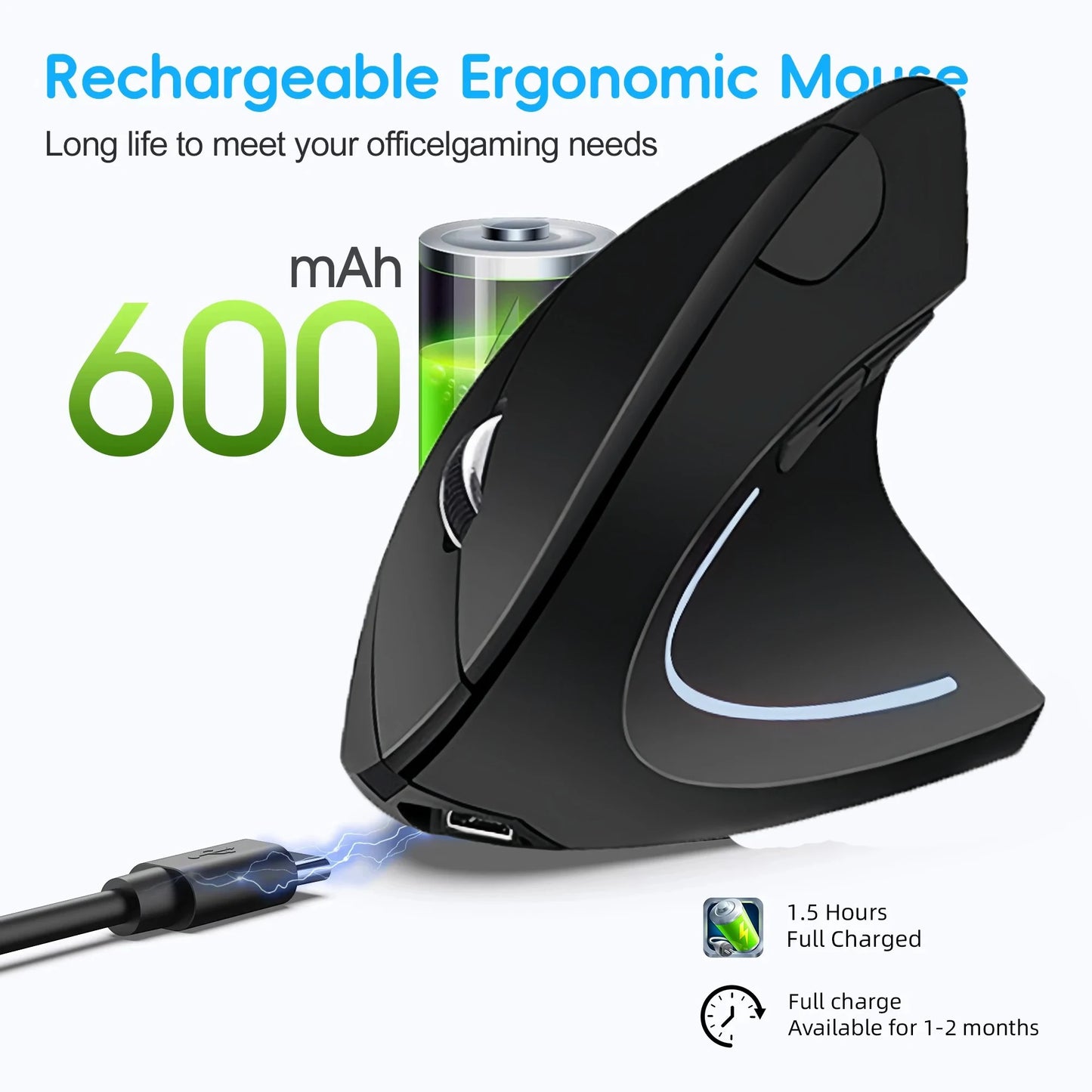 Wireless-Maus 2025: Bluetooth-5.2 Dual-Mode Vertical Rechargeable Silent 1600-DPI Collection