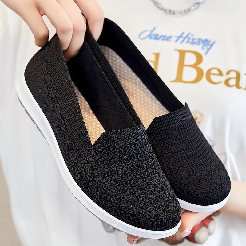 Breathable Knit Slip On Sneakers for Women Spring Summer Non Slip Casual Walking Shoes Woman Solid Color Comfort Flats Footwear