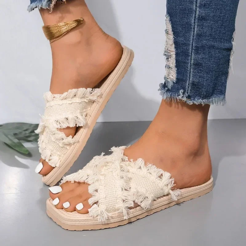 New Bohemian Resort Slippers 36-43 Women's Summer Comfort Beach Sandals Cross Tassel Sandals slippers women  sandals  slipper