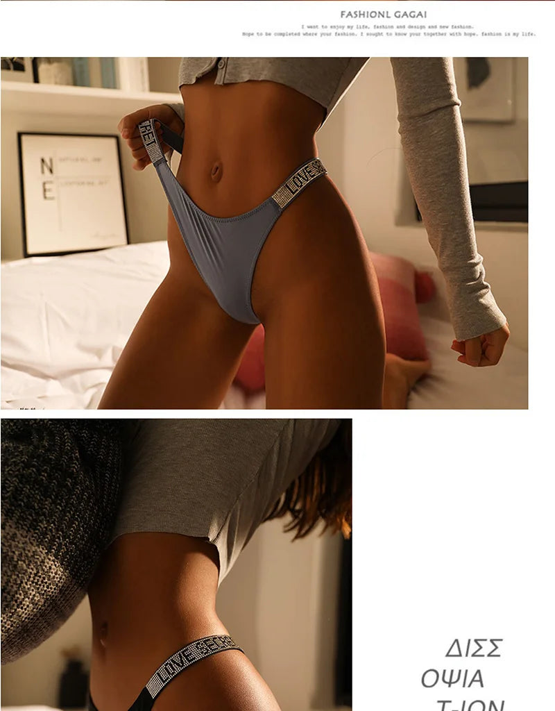 ZQTWT Damen-Unterwäsche 2025 - Elegante Sport-Strings mit Strass & Buchstaben tief sitzend S-XL