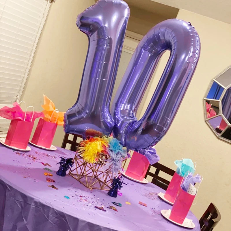 Purple Number Balloons 32 Inch Foil Balloon Adult Kids Birthday Anniversary Decoration Party Gold 0 1 2 3 4 5 6 7 8 9 Balloon