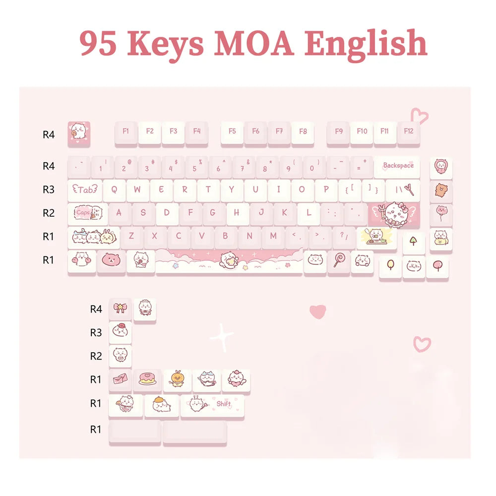 USLION 95Keys Dessert Cat Theme Keycaps MOA Profile PBT Key Caps Kit für 61/64/68/84/75/87Keys GMK67 Gaming Mechanical Keyboard