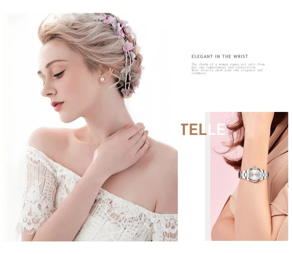 Damen-Uhr 2025: VA VA VOOM Luxury Women's Watch 29mm Fashionable Stainless Steel - Rhinestone Pink Minimalist Girl Clock Outdoor Travel Women Wrist Watches Collection