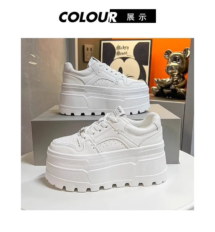 Women9 CM Platform Sneakers Casual Outdoor Simple Design Skateboard Comfortable Lace Up Sneakers Running Sports Shoes Female 40