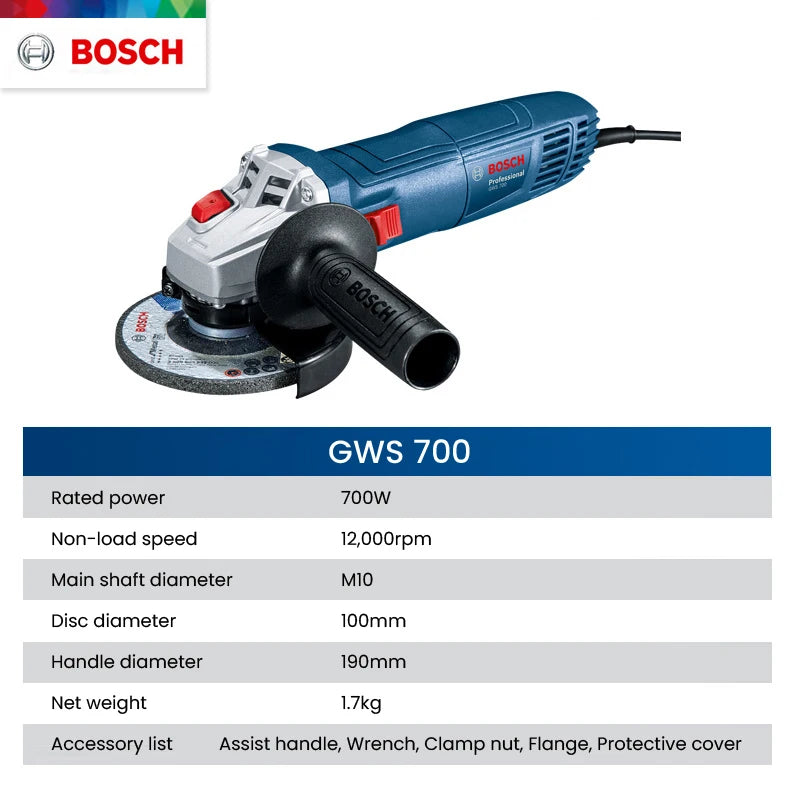 Bosch GWS 700 Angle Grinder Wired 110/220V Polishing Cutting Machine 12000rpm 100mm Discs Electric Grinding Machine Power Tools