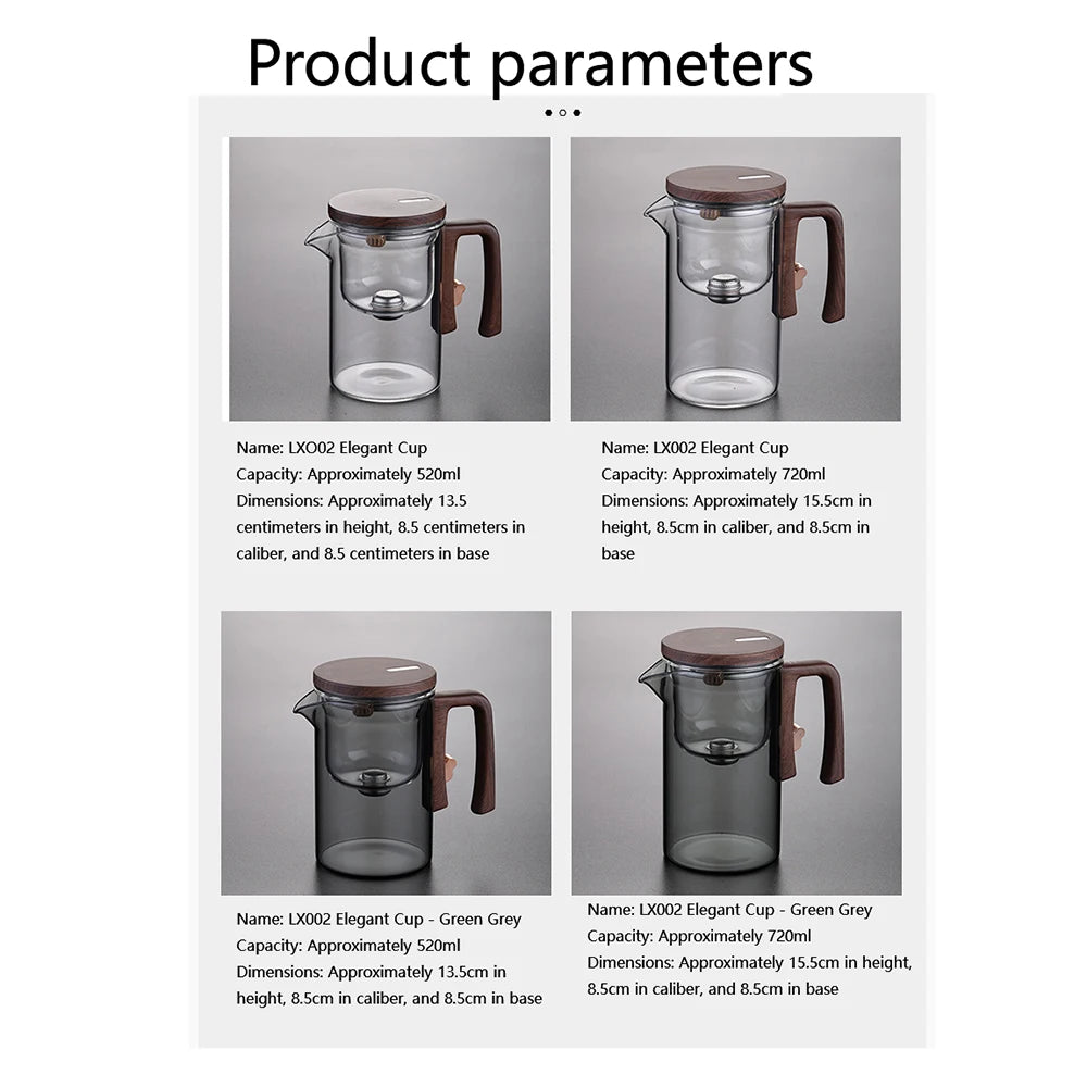Glass Tea Pot Kettle Infuser 520ML/720ML Teapot Water Separation Inner Magnet One Click Magnetic Switch Tea Filtration Cup Set