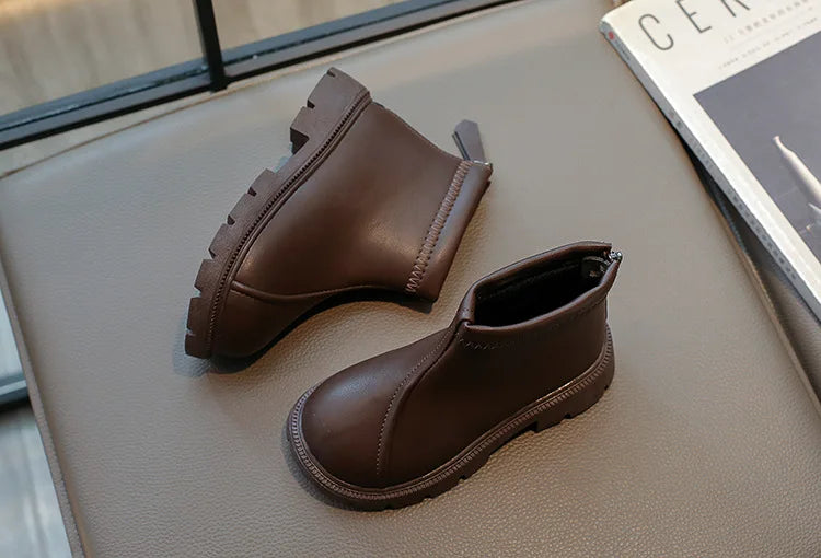 Herbst Winter Neue 2025 Kinder Fashion Stiefel - Mädchen Wasserdicht Rutschfest Reißverschluss - Weiche Sohle Leder Stiefel Kinder Casual Schuhe