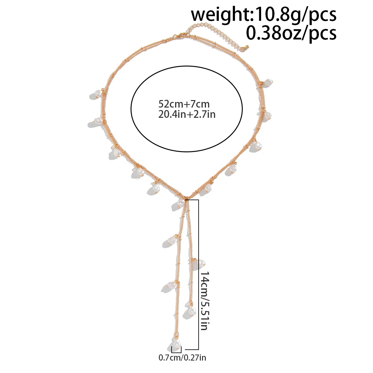 IngeSight.Z Creative Design Irregular Imitation Pearl Copper Tassel Long Chain Pendant Necklace for Men Women New Trend Jewelry