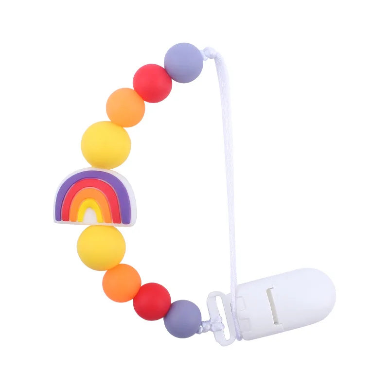 Suzetă pentru bebeluși, silicon, cu desene animate, curcubeu, lanț pentru suzetă, suport pentru biberon, jucării de alăptare