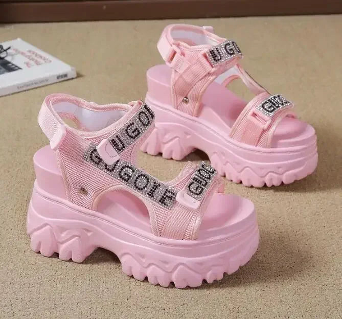 Elegant Female Shoes 2025 Summer Luxury Women Sandals Thick Sole Cake Shoes With Elevated Slope Heels Roman Shoes Woman Sneakers