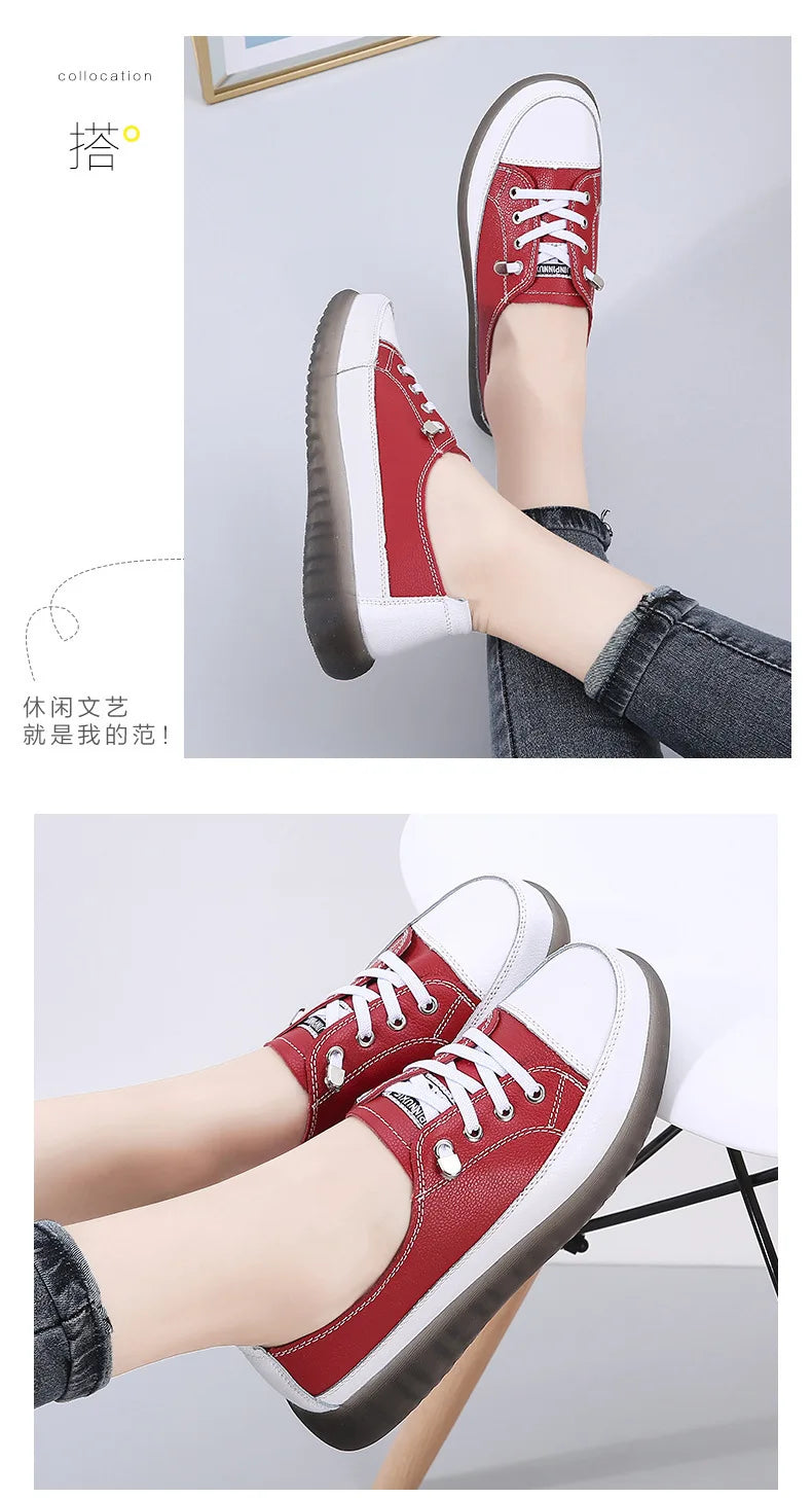 Ladies Sneakers 2024 Spring Genuine Leather Casual Walking Shoes Women Fashion Summer Flats Youth Girl Student Jogging Trainers