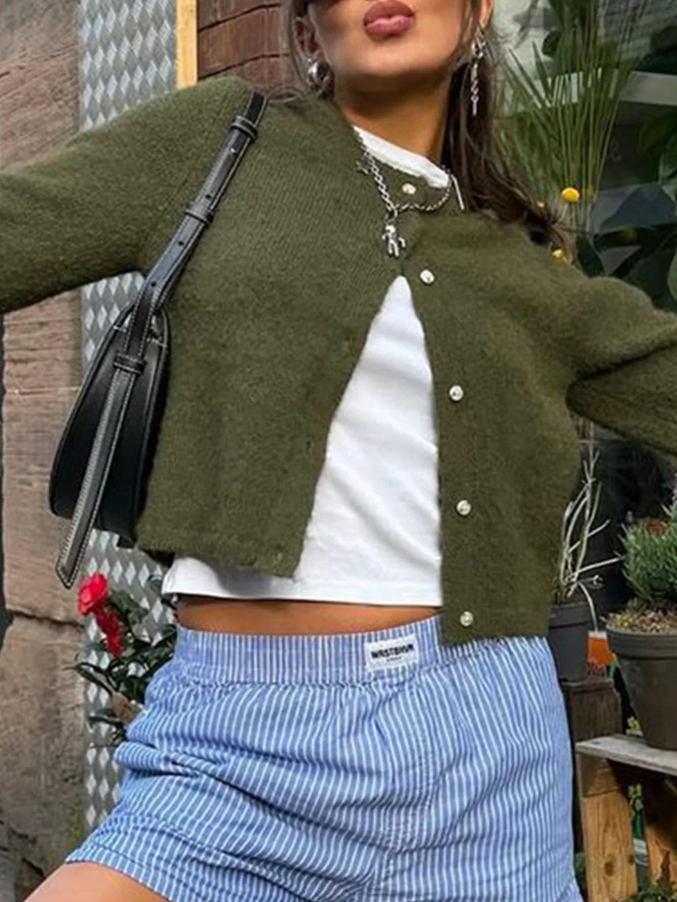 Cardigan Jadoutin, stil coreean - greutate 120–220 g/m², lungime scurtă, 10–40 cm, închidere cu un singur rând de nasturi