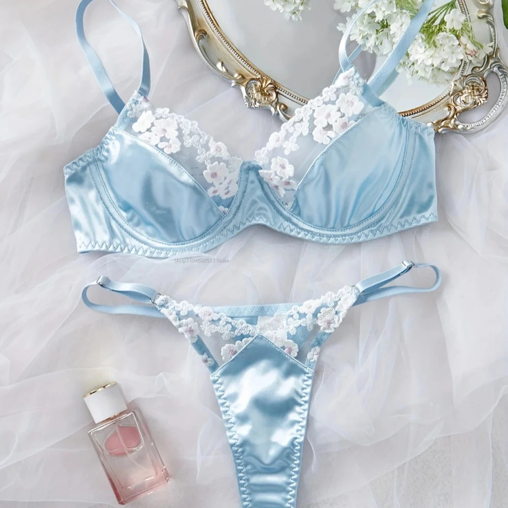 Fairy Lingerie Seamless Slip Underwear Silk Exotic Sets Lace Embroidery Matching Outfits Fancy Onlyfans Bra Sets 섹시