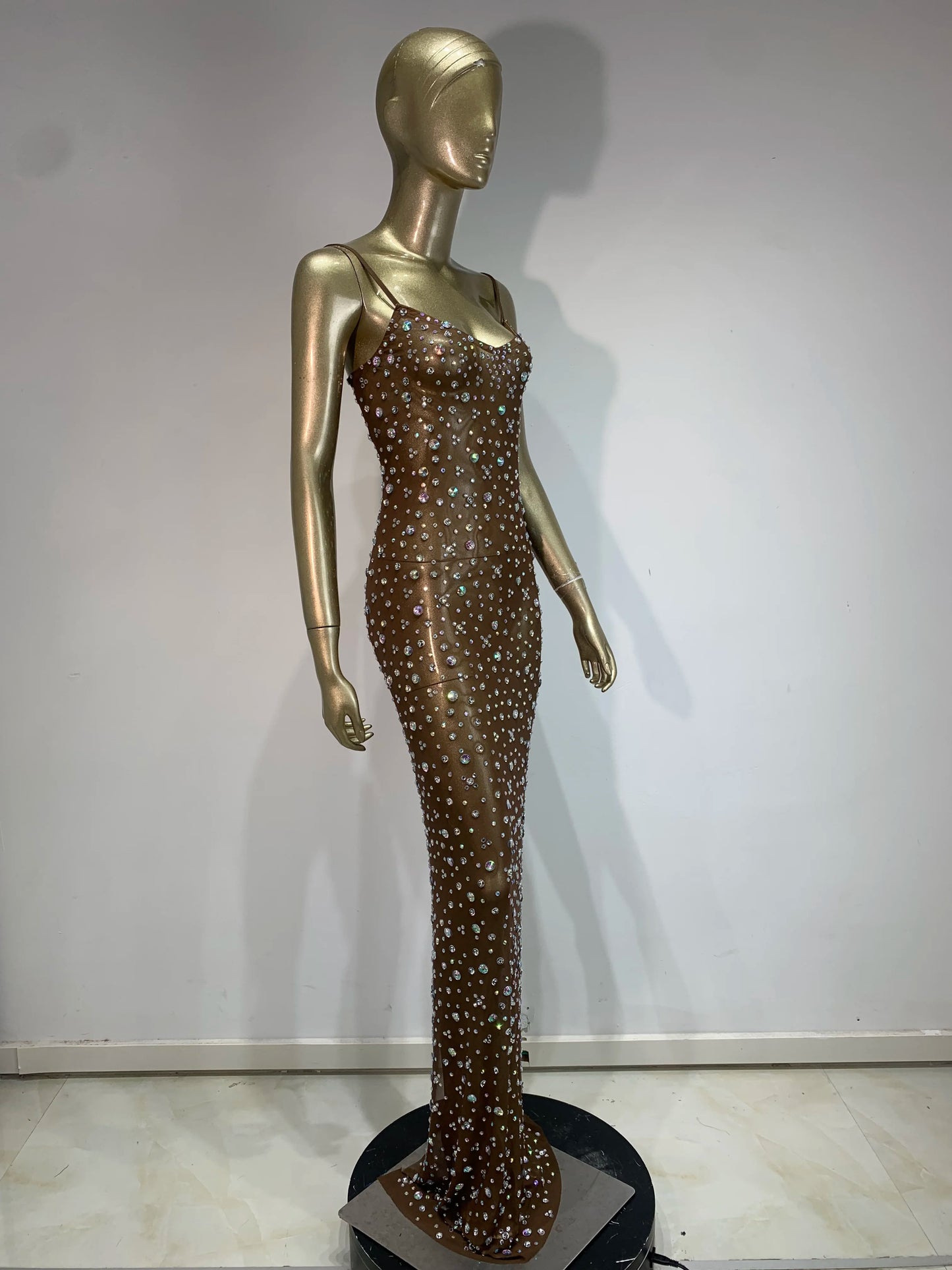 Aurelia Elegantes Kleid Transparent - Strass Ärmellos S