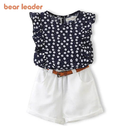 Bear Leader Neuer Sommer Casual Kinder Sets Chiffon Blumen Blau T-Shirt Hosen Mädchen Kleidung Sets Kinder Sommer Set für 3-7 Jahre