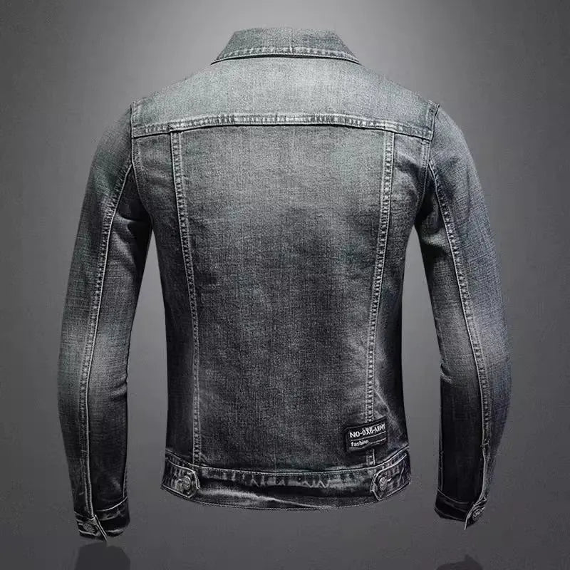 Jachetă denim vintage pentru bărbați, stil High Street, vrac, evazabil, motociclist, îmbrăcăminte elegantă, casual, cu rever cu nasturi, îmbrăcăminte pentru bărbați