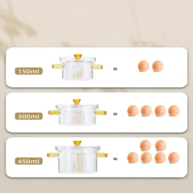 Clear Glass Saucepan Heat Resistant Cooking Pot Dual Handle Soup Pot with Cover Microwave Fire Heating Stockpot Kitchen Cookware