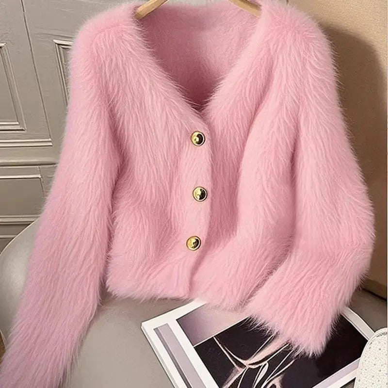 Luna KoreanStyle Strickjacke - Rosa Damen, dick, Stretch