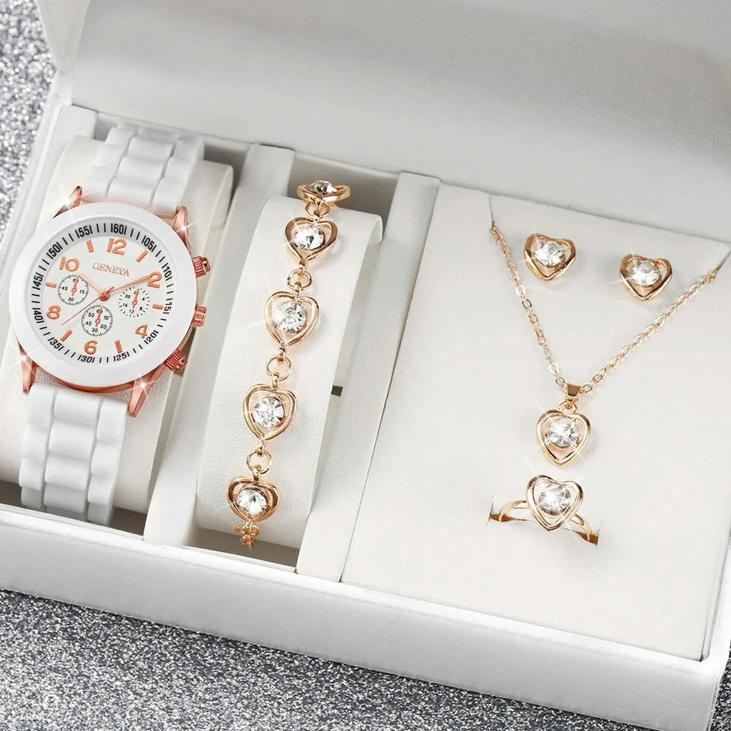 Luxus Set Elegantes Schmuckset - Uhr Ring Kette Ohrringe