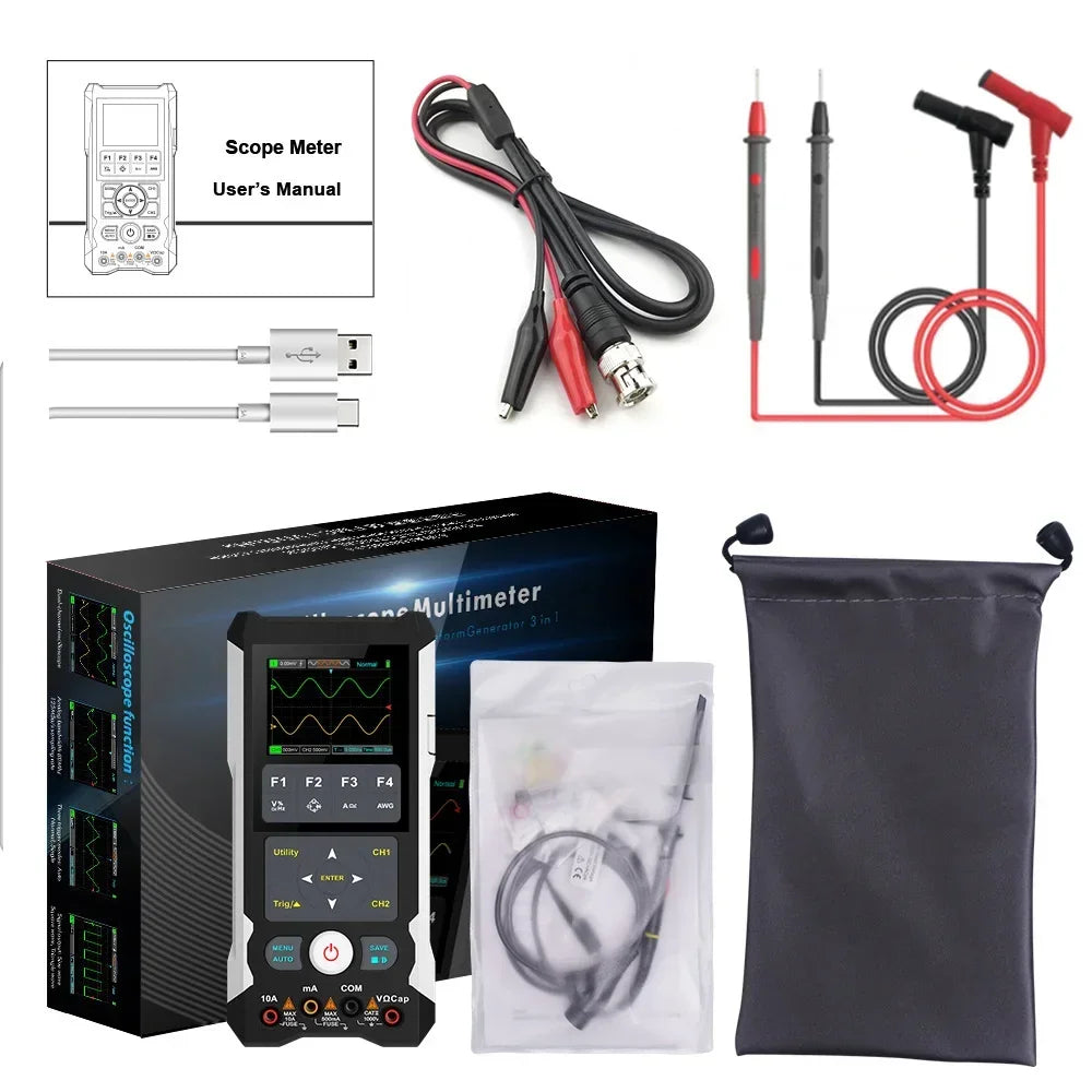 TOOLTOP ET829 Osciloscop digital cu 2 canale, 80 MHz, multimetru, generator de semnal, 3 în 1, electronică, reparații auto