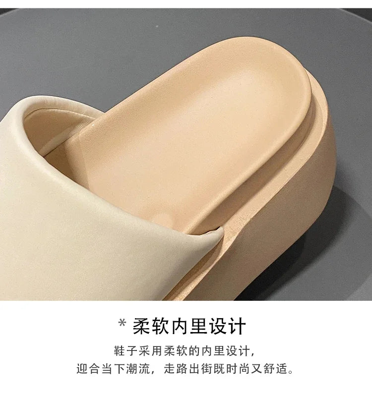 Summer Women Slippers Ladies Beach Flip-Flops Chunky Leather Shoes Wedges Heels Outside Sandals Woman High Platform Slippers 8CM