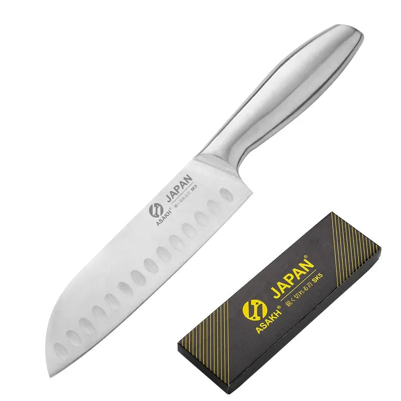 Chef Knife 7-piece Set Stainless Steel Hollow Handle Slice Meat Cleaver Chopping Knife Kitchen Scissors with Sharpening Rod